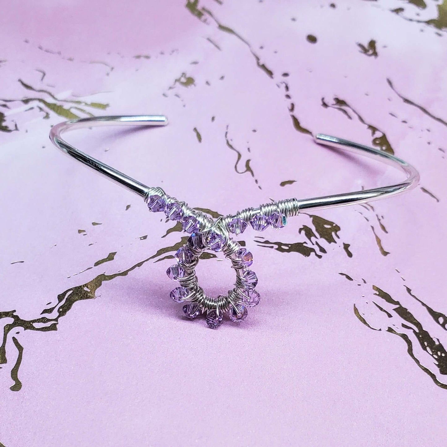Lavender Crystal Cancer Ribbon Awareness Bangle