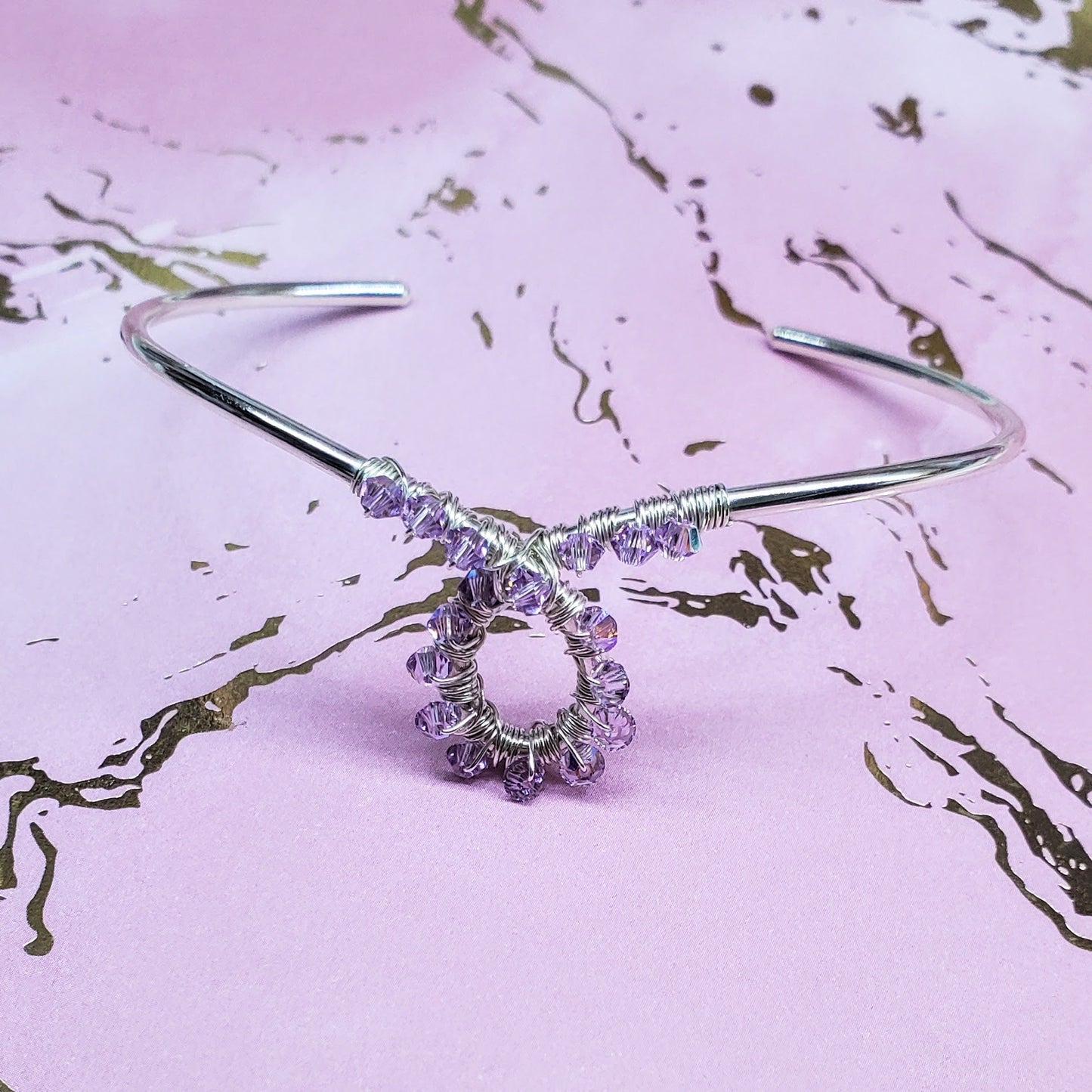 Lavender Crystal Cancer Ribbon Awareness Bangle