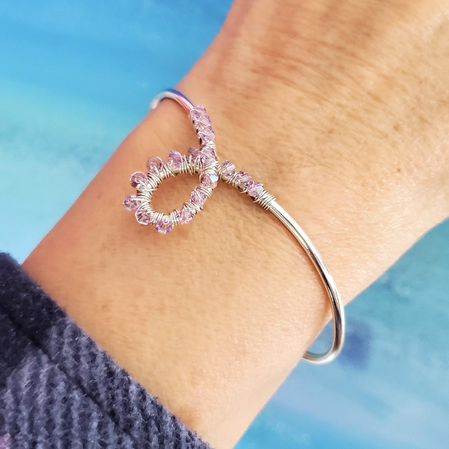 Lavender Crystal Cancer Ribbon Awareness Bangle