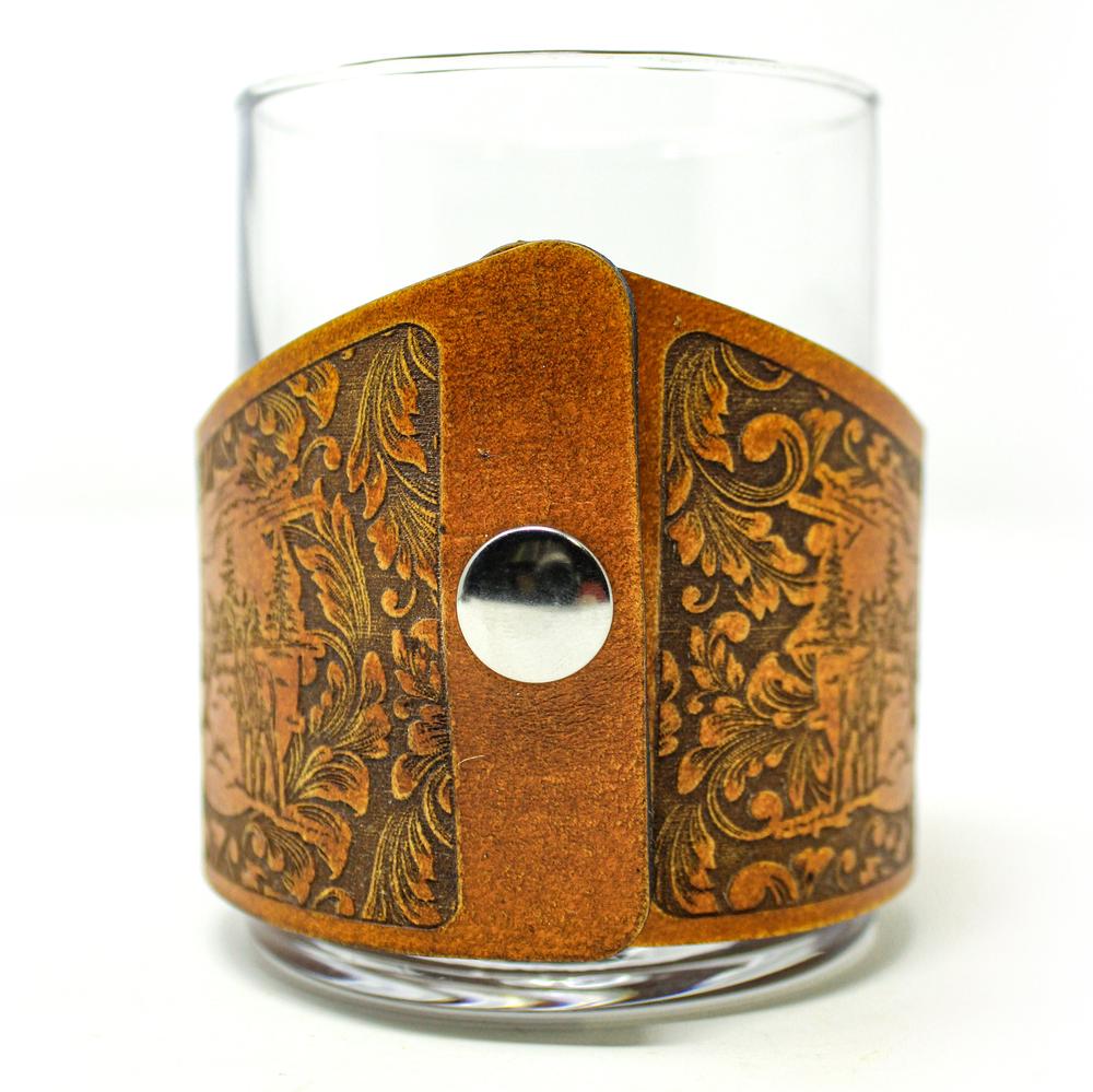 Handcrafted Leather Wrapped Whiskey Glass | Whitetail Deer