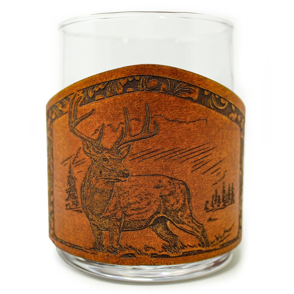 Handcrafted Leather Wrapped Whiskey Glass | Whitetail Deer