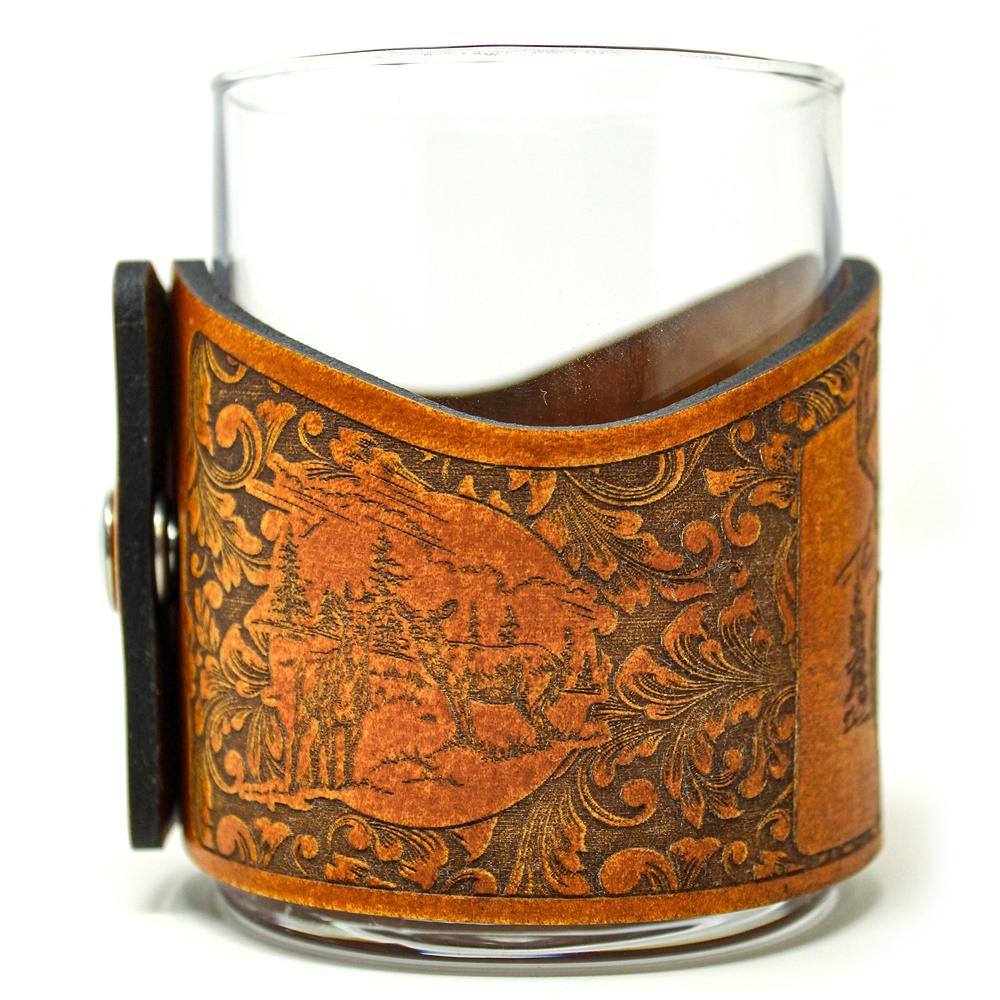 Handcrafted Leather Wrapped Whiskey Glass | Whitetail Deer