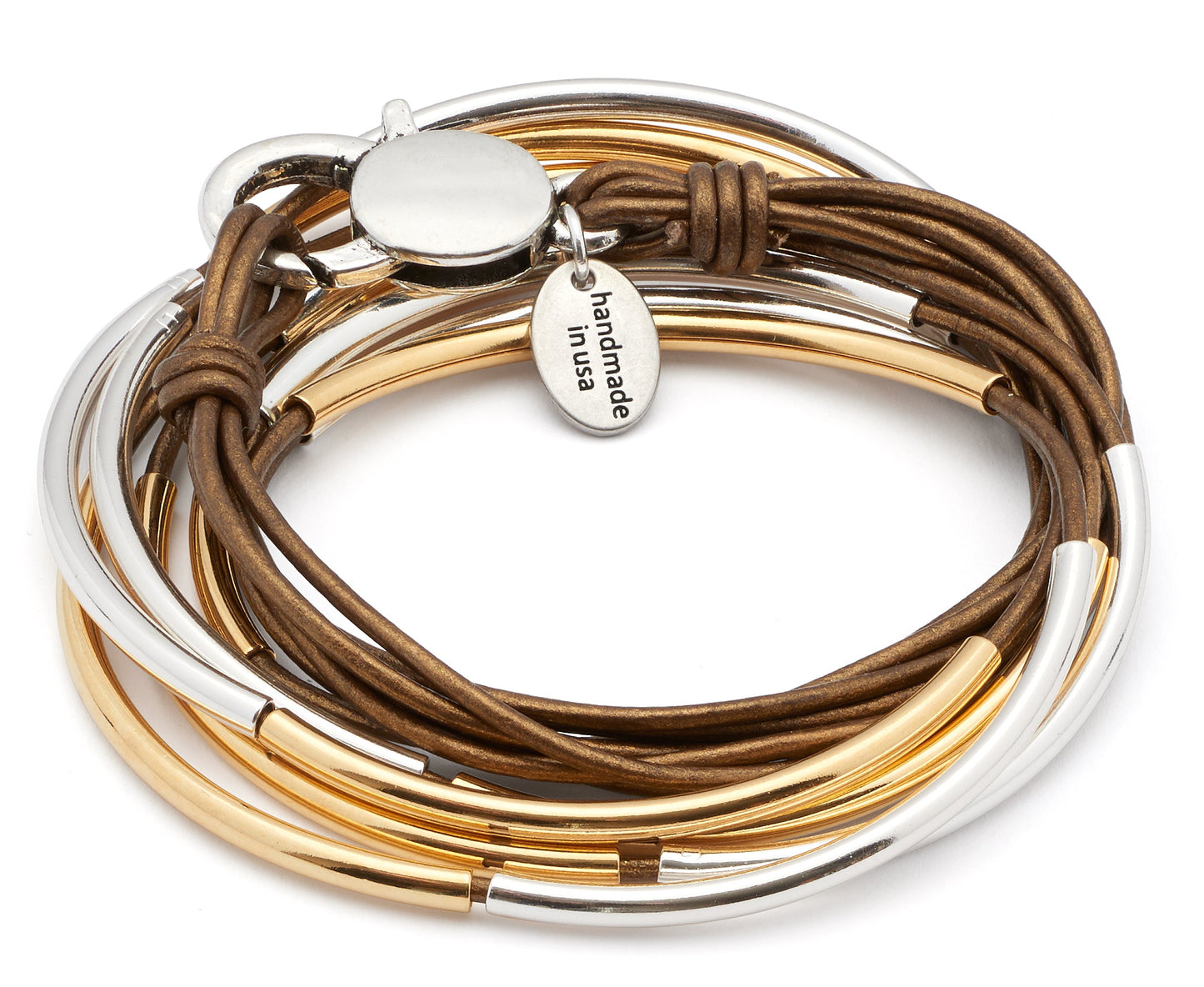 Lizzy Classic 4 Strand Metallic Bronze Leather Convertible Wrap Bracelet Necklace in Gold & Silver