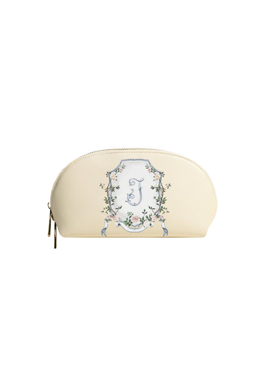 Chinoiserie Crest Beige Makeup Bag | Bridal by Emily Mayne Studio x ALEPEL