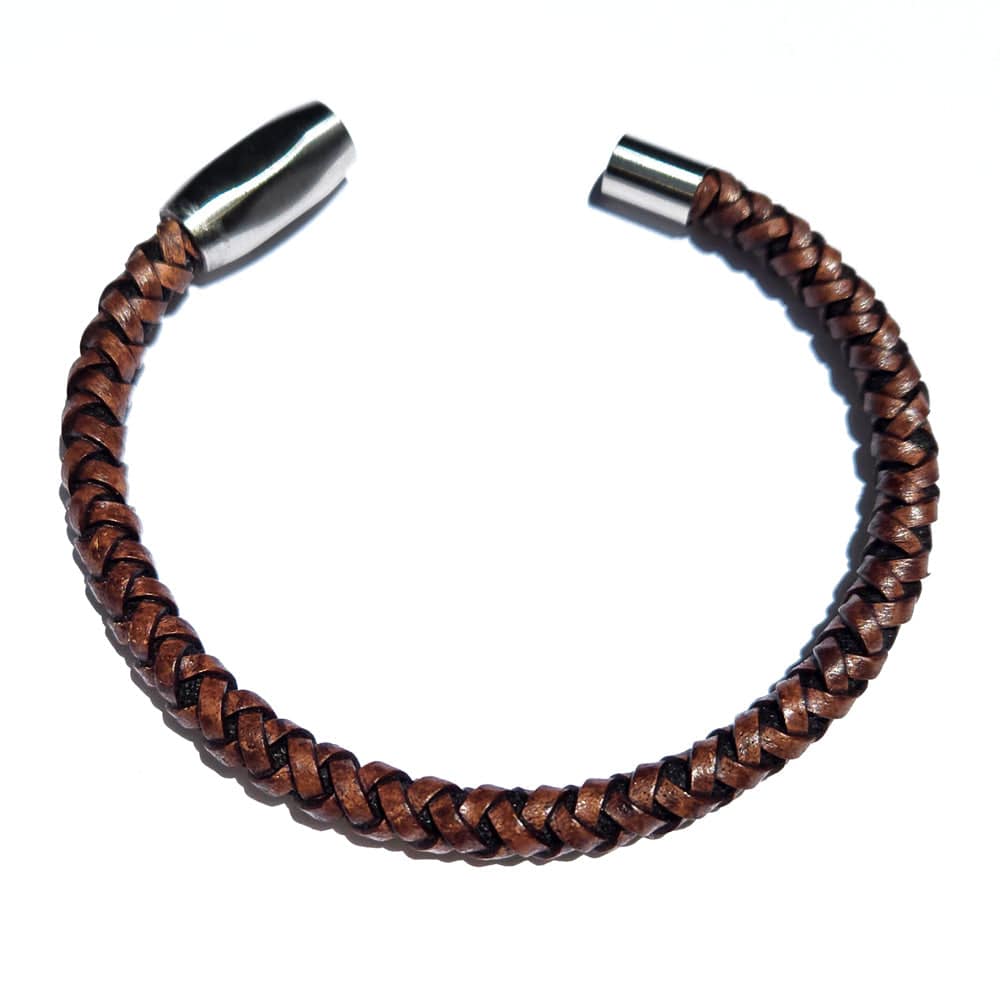 Max Unisex Brown Braided Leather Bracelet with Magnetic Clasp