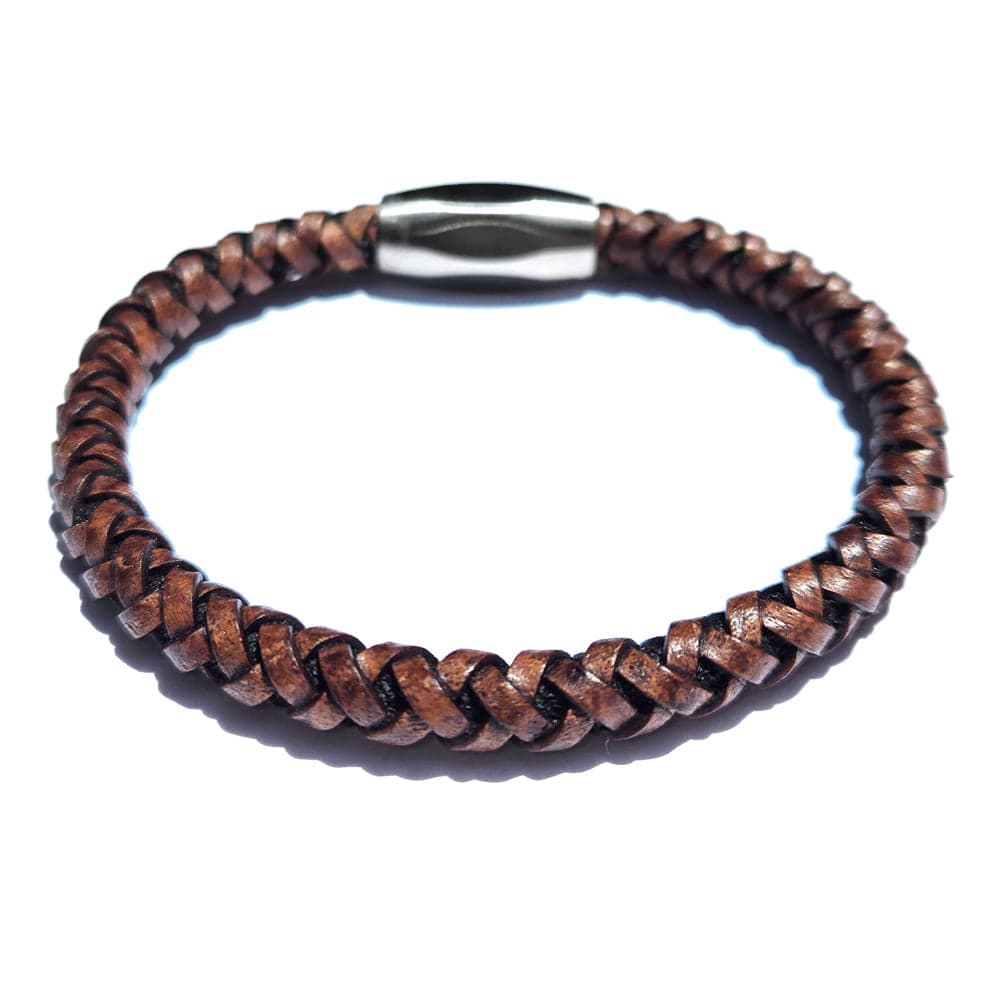 Max Unisex Brown Braided Leather Bracelet with Magnetic Clasp