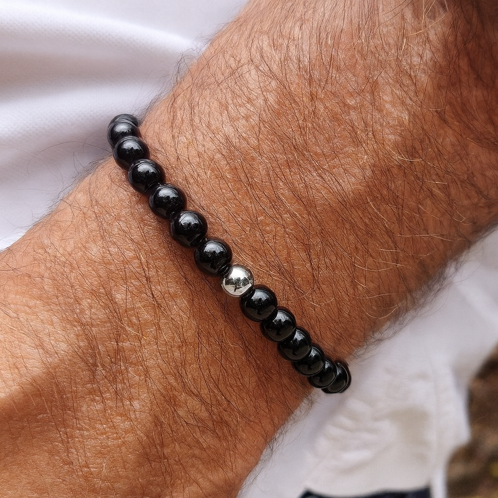 Men's Onyx Bracelet w Sterling Silver Bead