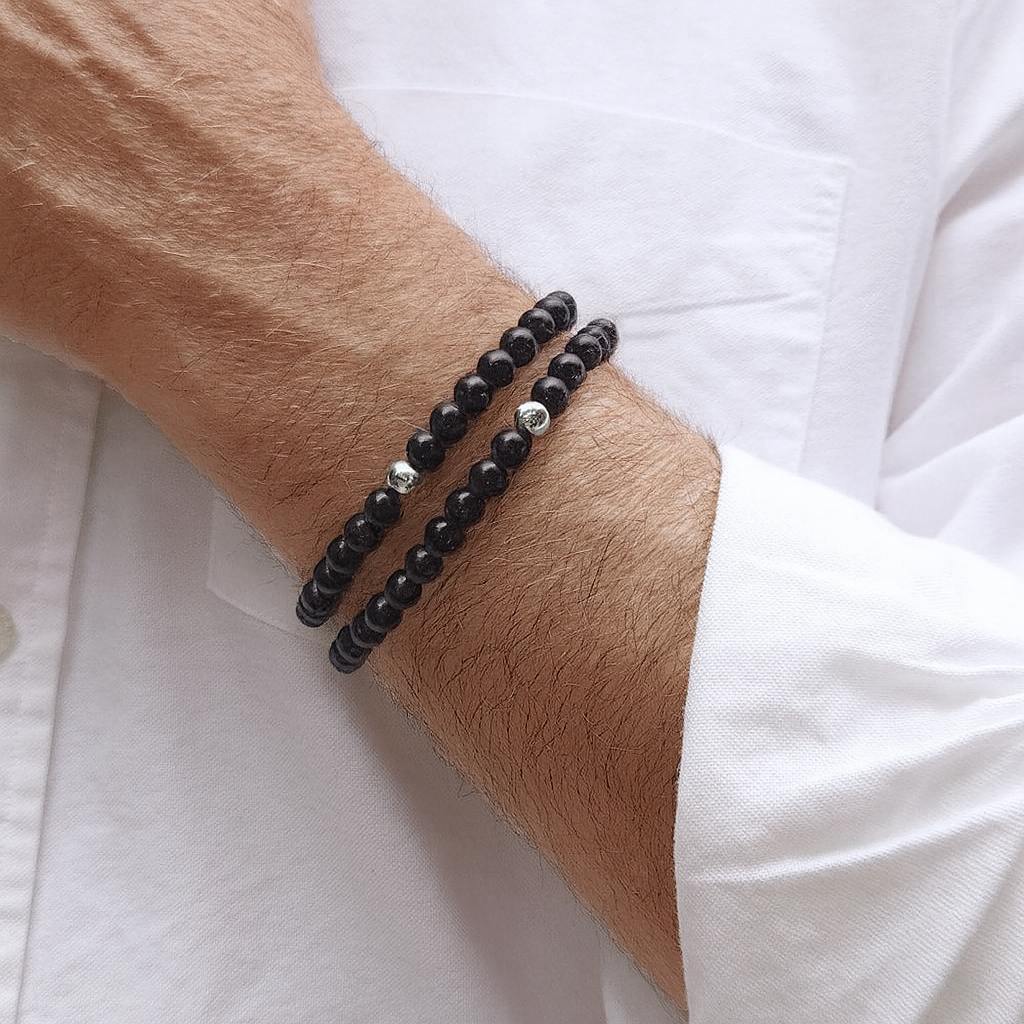 Men's Onyx Bracelet w Sterling Silver Bead