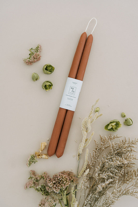 Terra Cotta | Dipped Beeswax Taper Candles