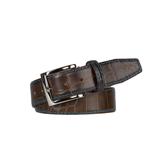 Matt Bark Brown Mock Gator Leather Belt