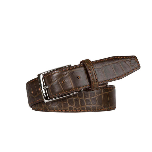 Matt Bark Brown Mock Gator Leather Belt