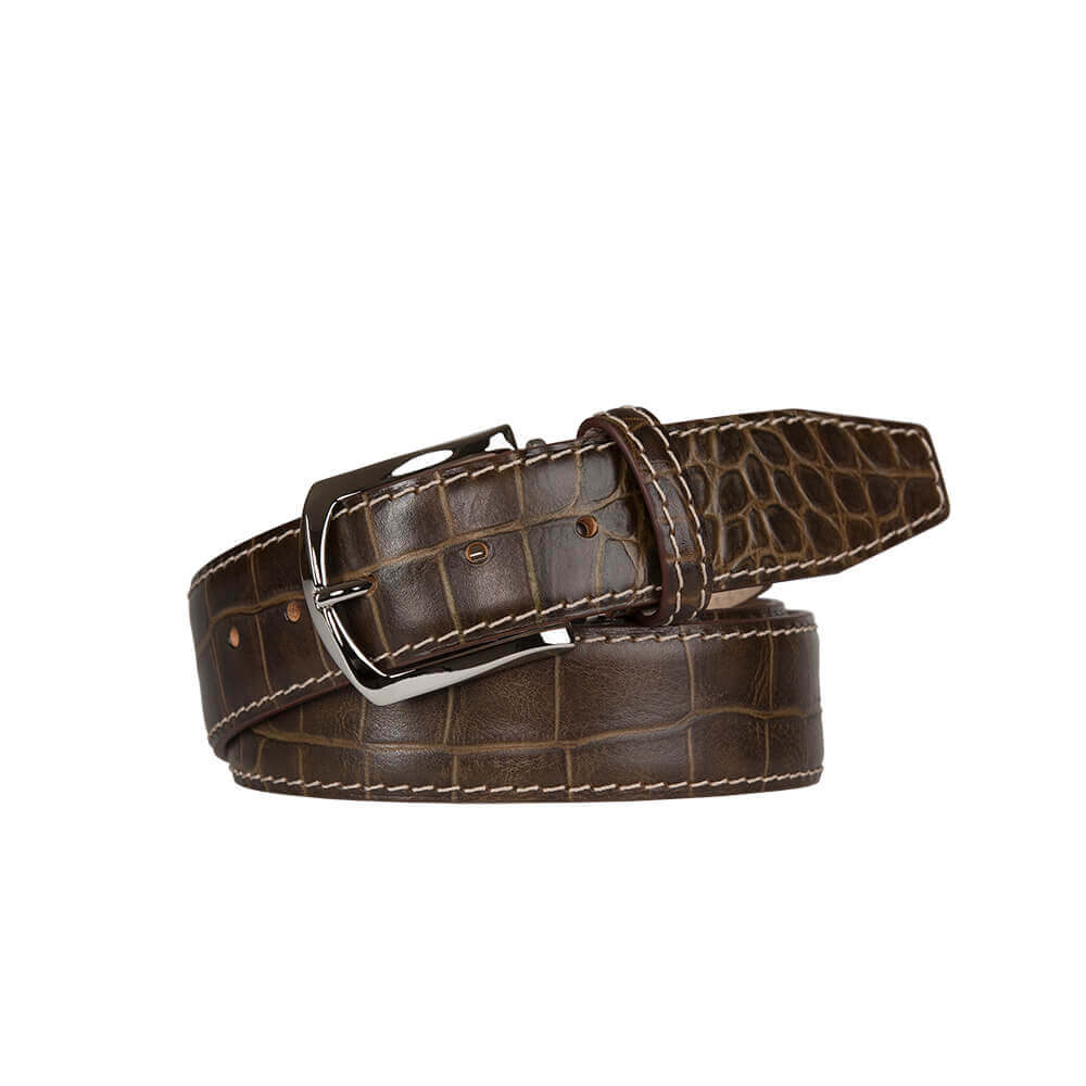 Matt Bark Brown Mock Gator Leather Belt