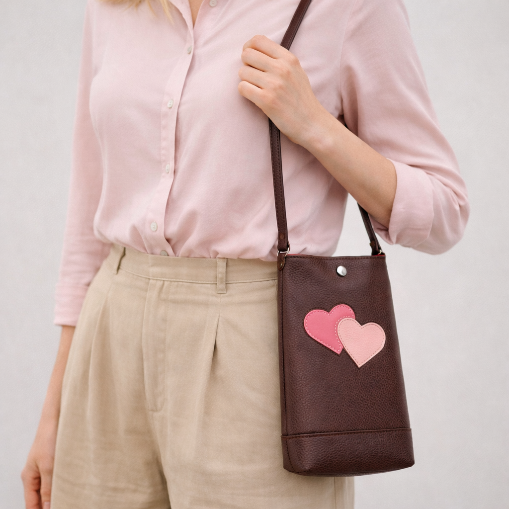 Phone Pouch in Hearts, Dark Roast, Mulberry (RTS)