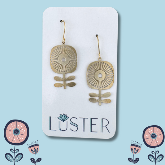 Brass Mod Flower Earrings
