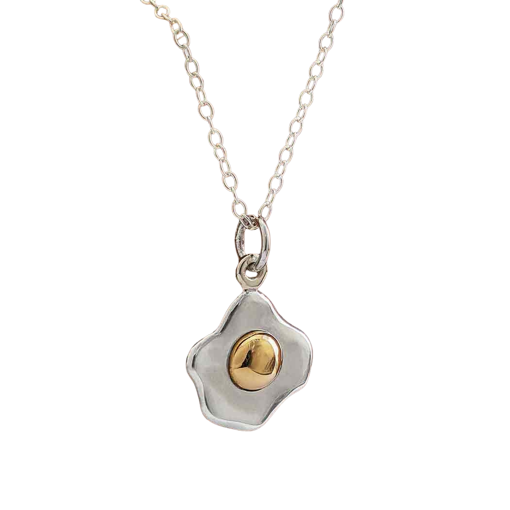 Over Easy Egg Necklace – Sterling Silver with Bronze Yolk, 18" Chain