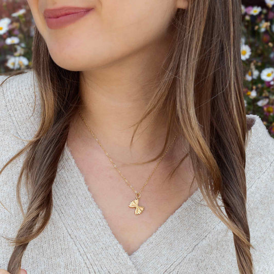 Dainty Bowtie Pasta Charm Necklace – 14k Gold Filled | Handmade Foodie Gift
