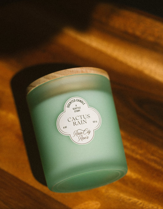 Cactus Rain 8 oz Frosted Candle | Teal Blue