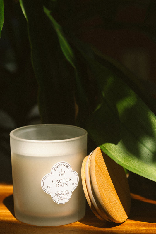 Cactus Rain 8 oz Frosted Candle | White