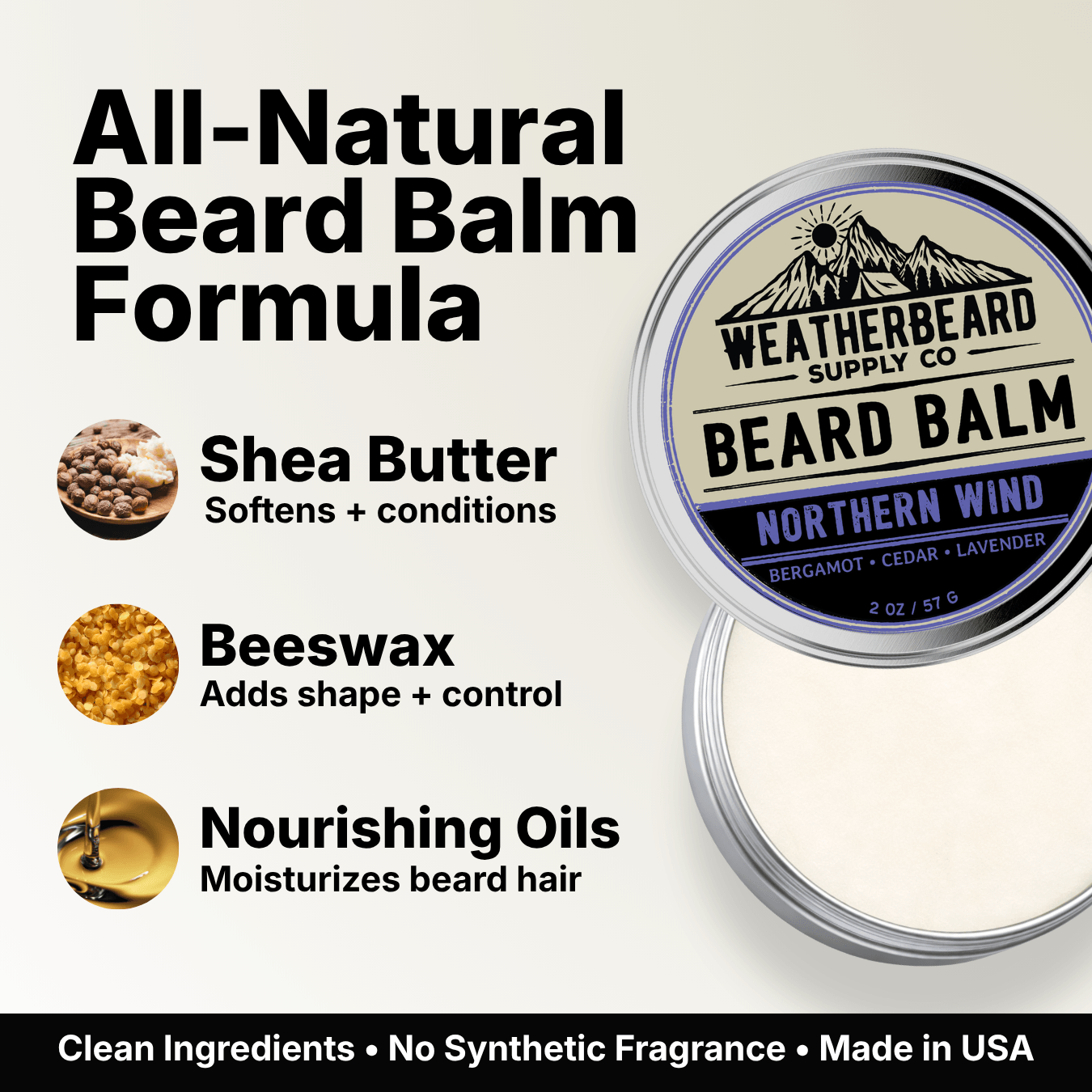 Northern Wind Beard Balm - Bergamot, Cedar, Lavender