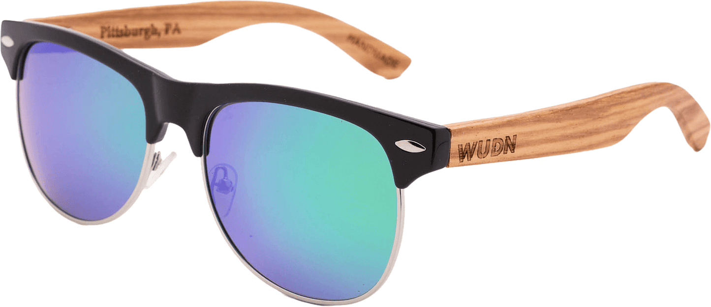 Real Zebra Wood Browline Style RetroShade Sunglasses by WUDN