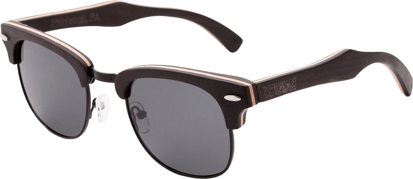 Real Ebony 1/2 Wood Browline Style RetroShade Sunglasses by WUDN