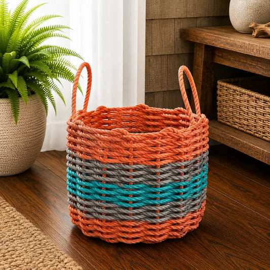 Orange, Gray & Teal Five Stripe Rope Basket
