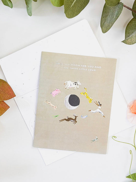 Over the Moon - Seeded Baby Congratulations Card