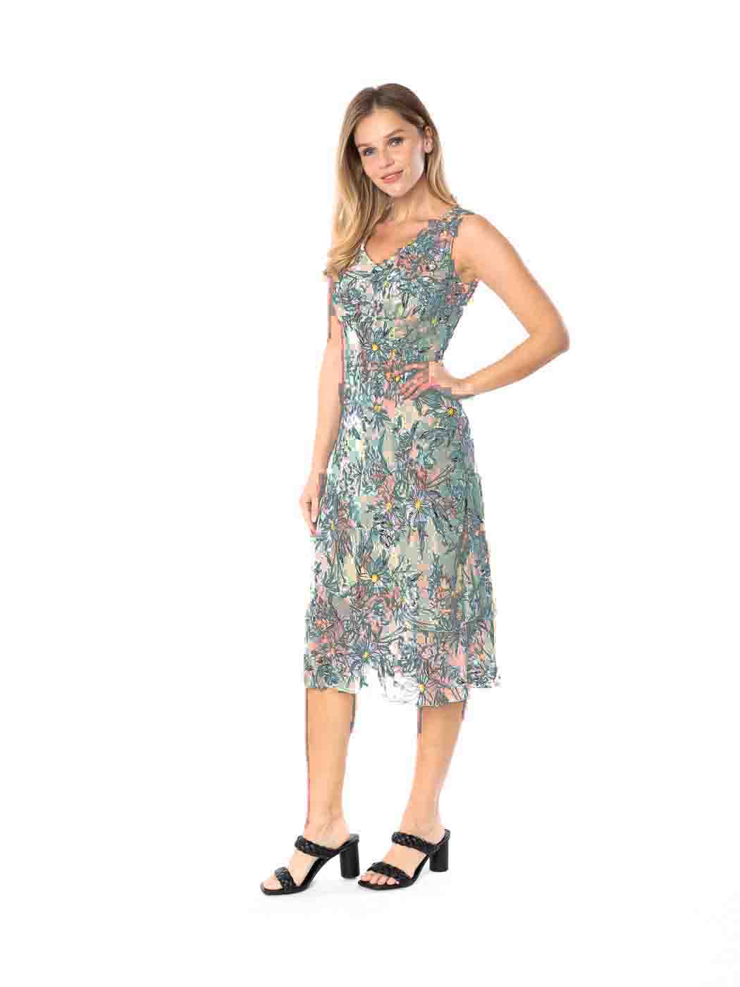 Tianello  "CEZANNE" Print "Sueded" CUPRO  "Iris" Sleeveless Bias Dress