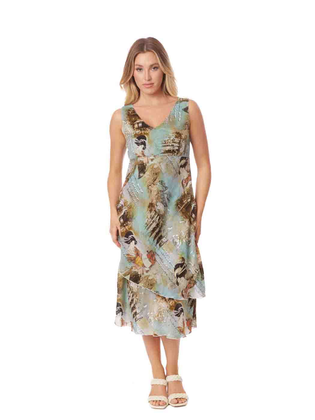 Tianello  "Toruko" Print "Sueded" CUPRO  "Iris" Sleeveless Bias Dress XXS,XS,XL