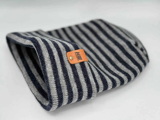 Patented H Stitch RoRo Cuffed Beanie, Gray and Denim Blue