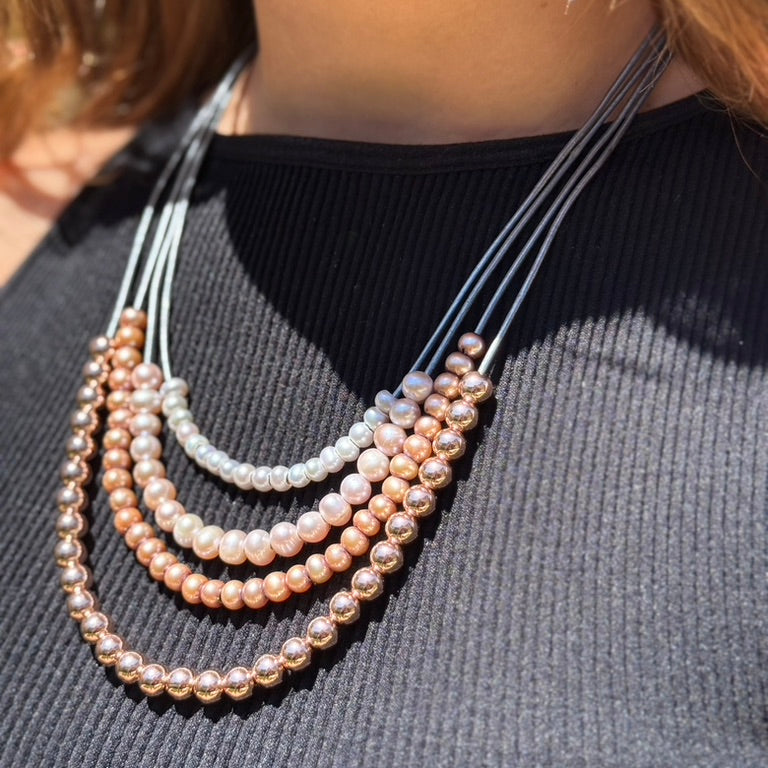 Pearl Essence Necklace – Multi-Tone Freshwater Pearls & Rose Gold Accents