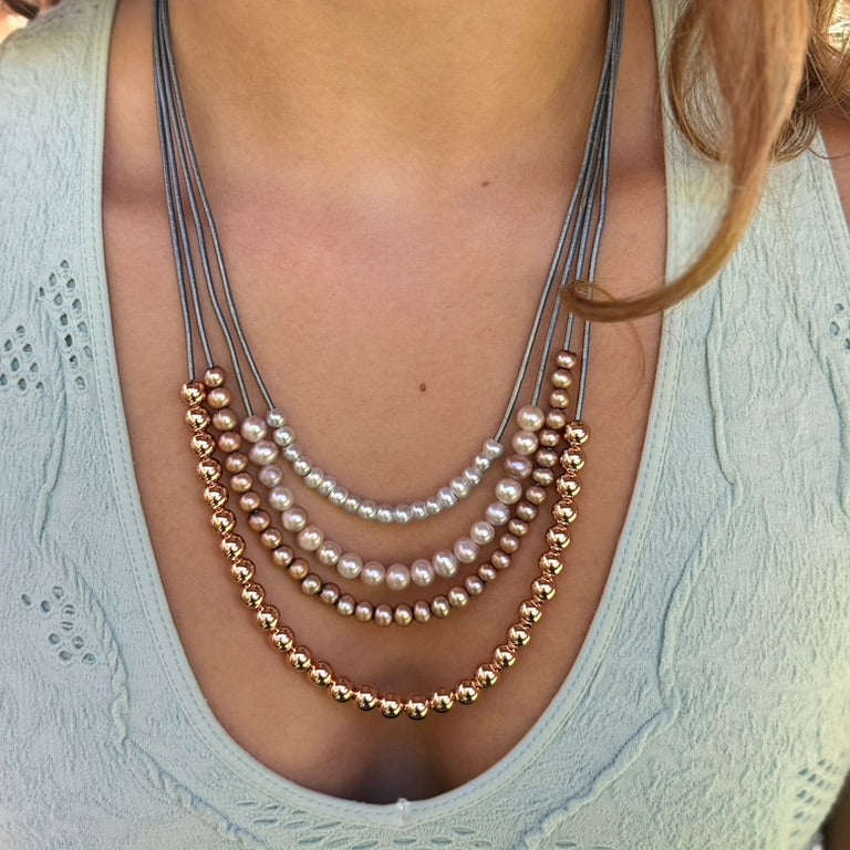Pearl Essence Necklace – Multi-Tone Freshwater Pearls & Rose Gold Accents