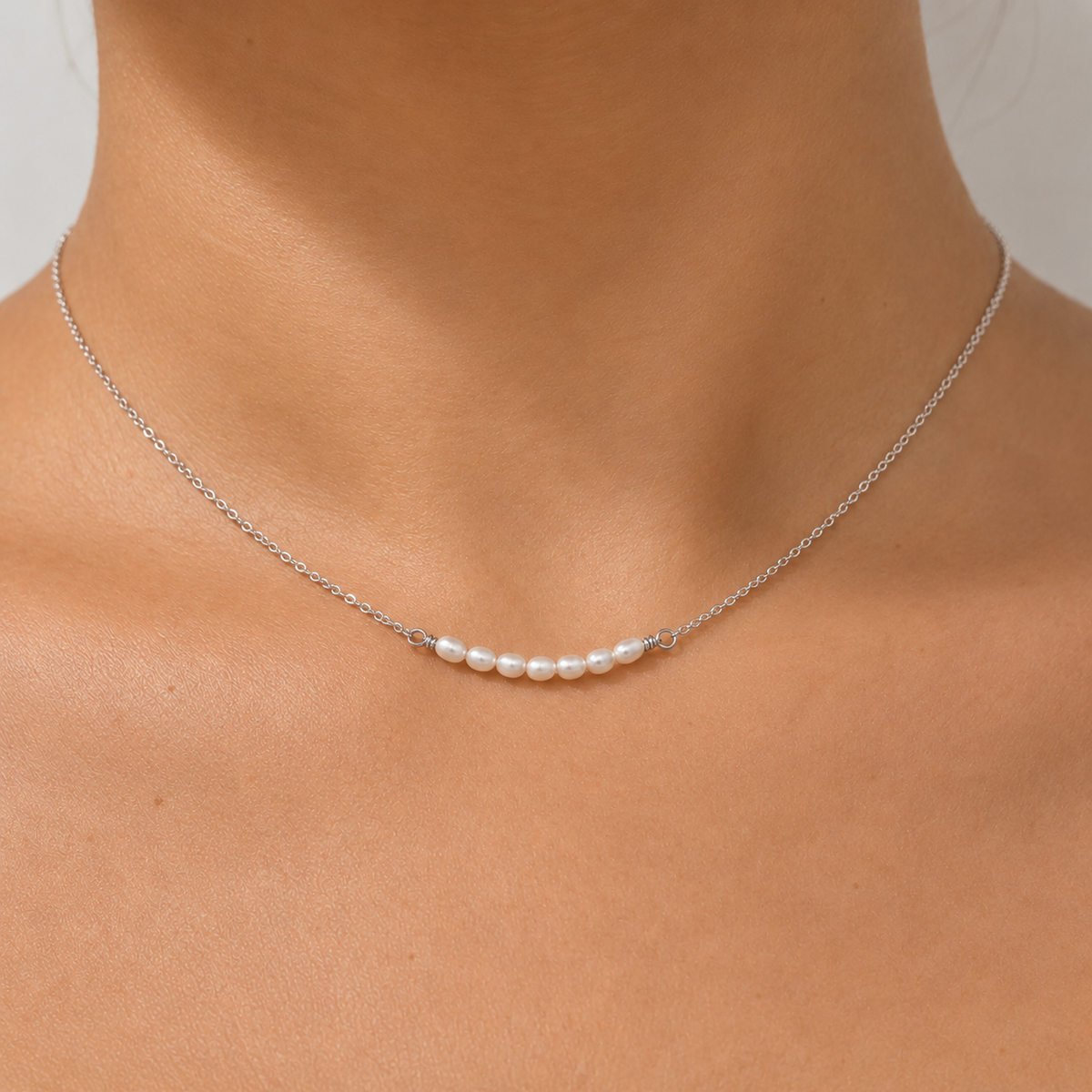 Rice Pearls Necklace with Swarovski Clasp