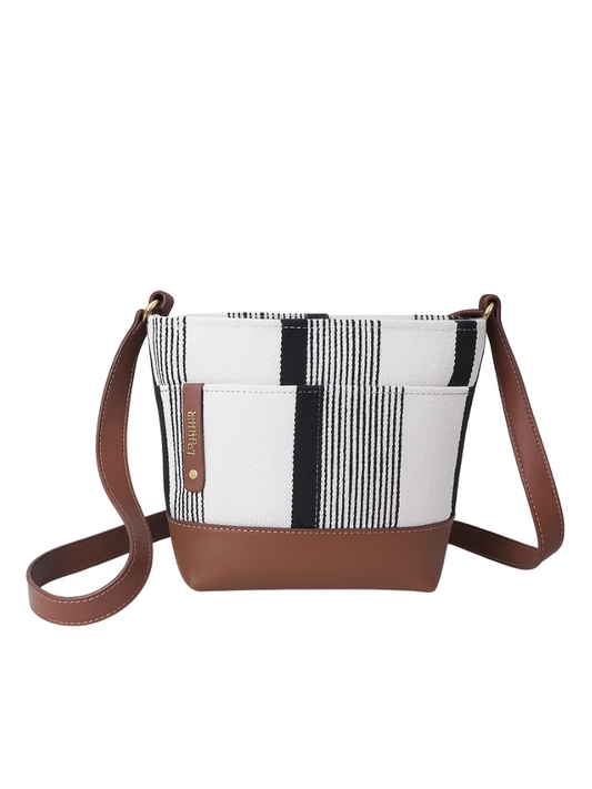 Betsy | Black and White Woven + Brown Leather