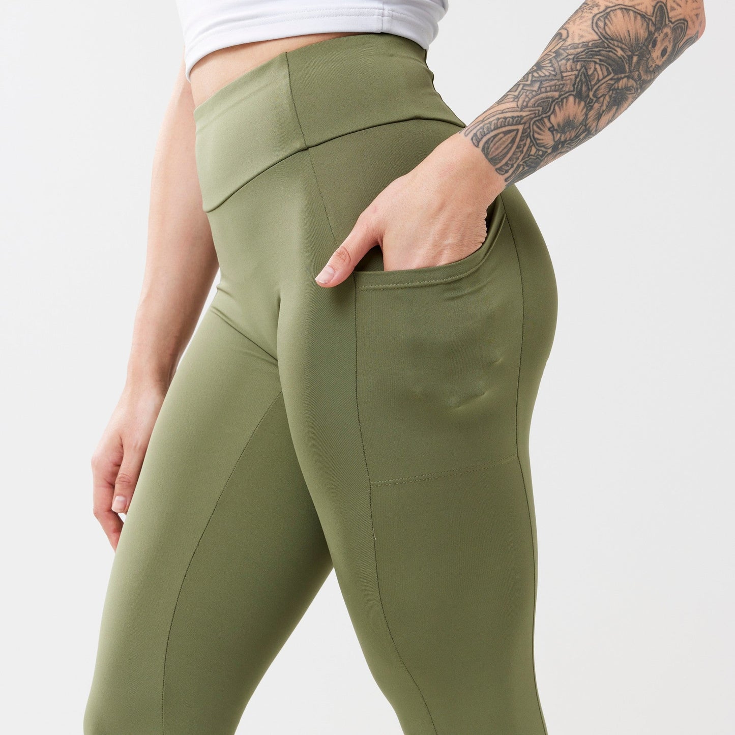 High-Rise with Pocket Leggings - Sagewood