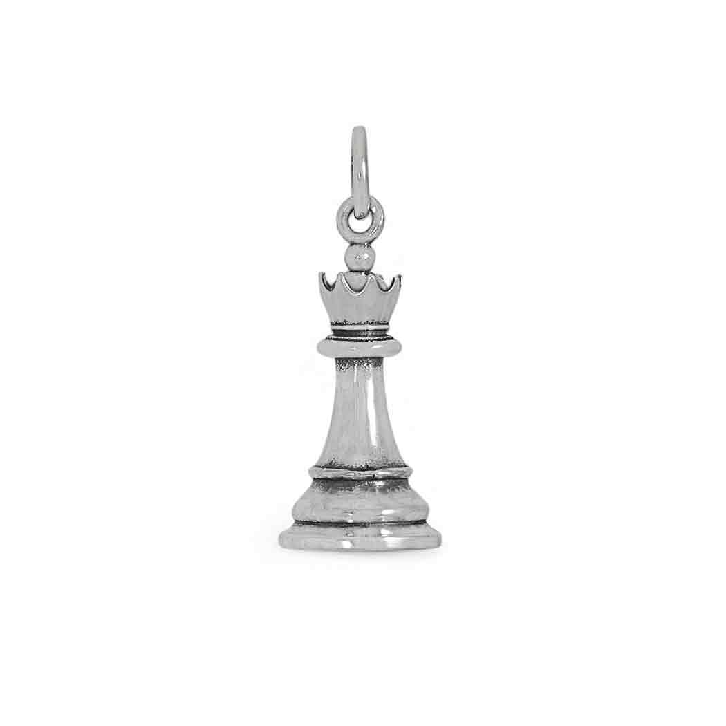 Solid Sterling Silver Queen Chess Necklace – 3D Charm on 18" Chain