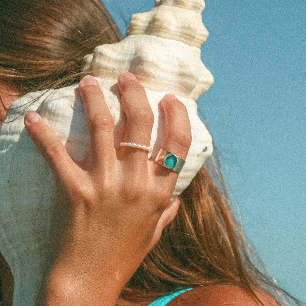 Blue Bold Sea Glass Band (Handmade)