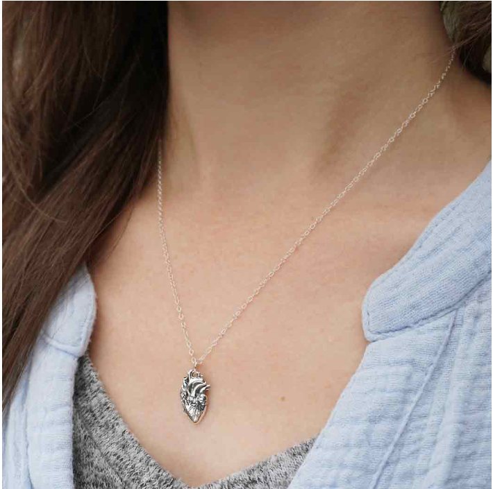 Sterling Silver Anatomical Heart Necklace – Realistic Heart Charm for Medical Professionals & Students