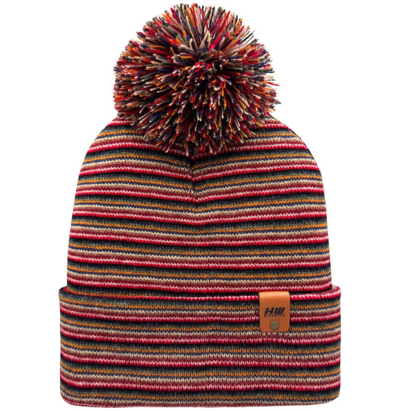 Traditional Pom Pom Beanie - Multi Color Knit Winter Hat- Made in USA
