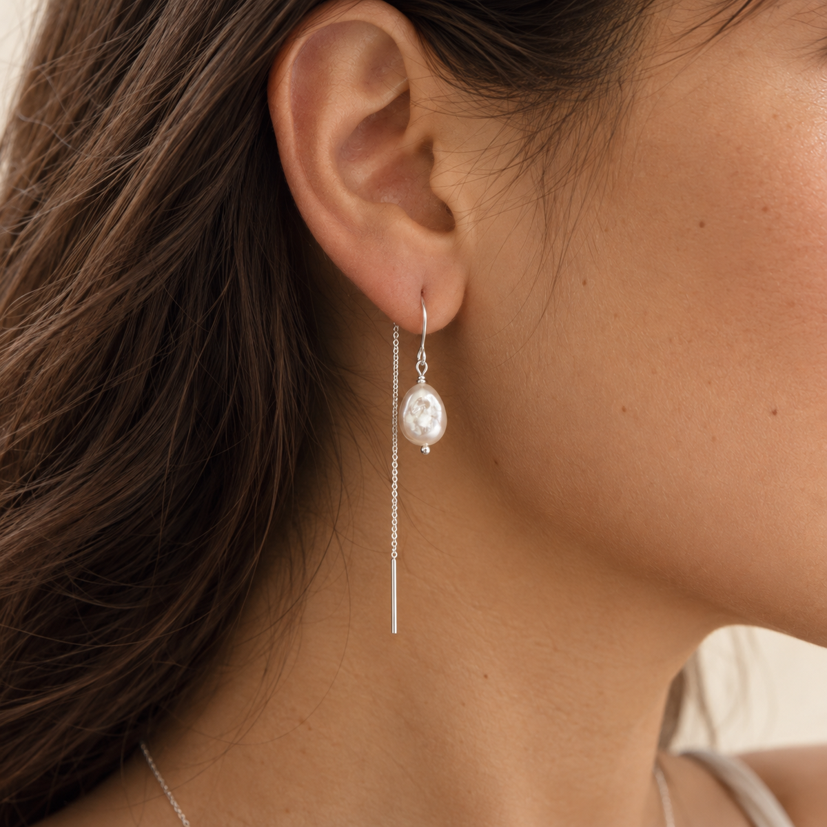 The Smooth Baroque Pearl Threader Earrings