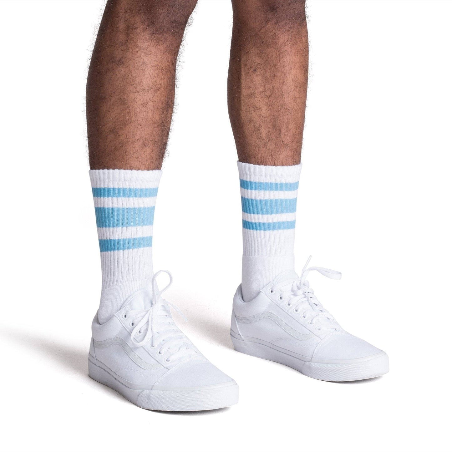Carolina Blue Striped Socks | White