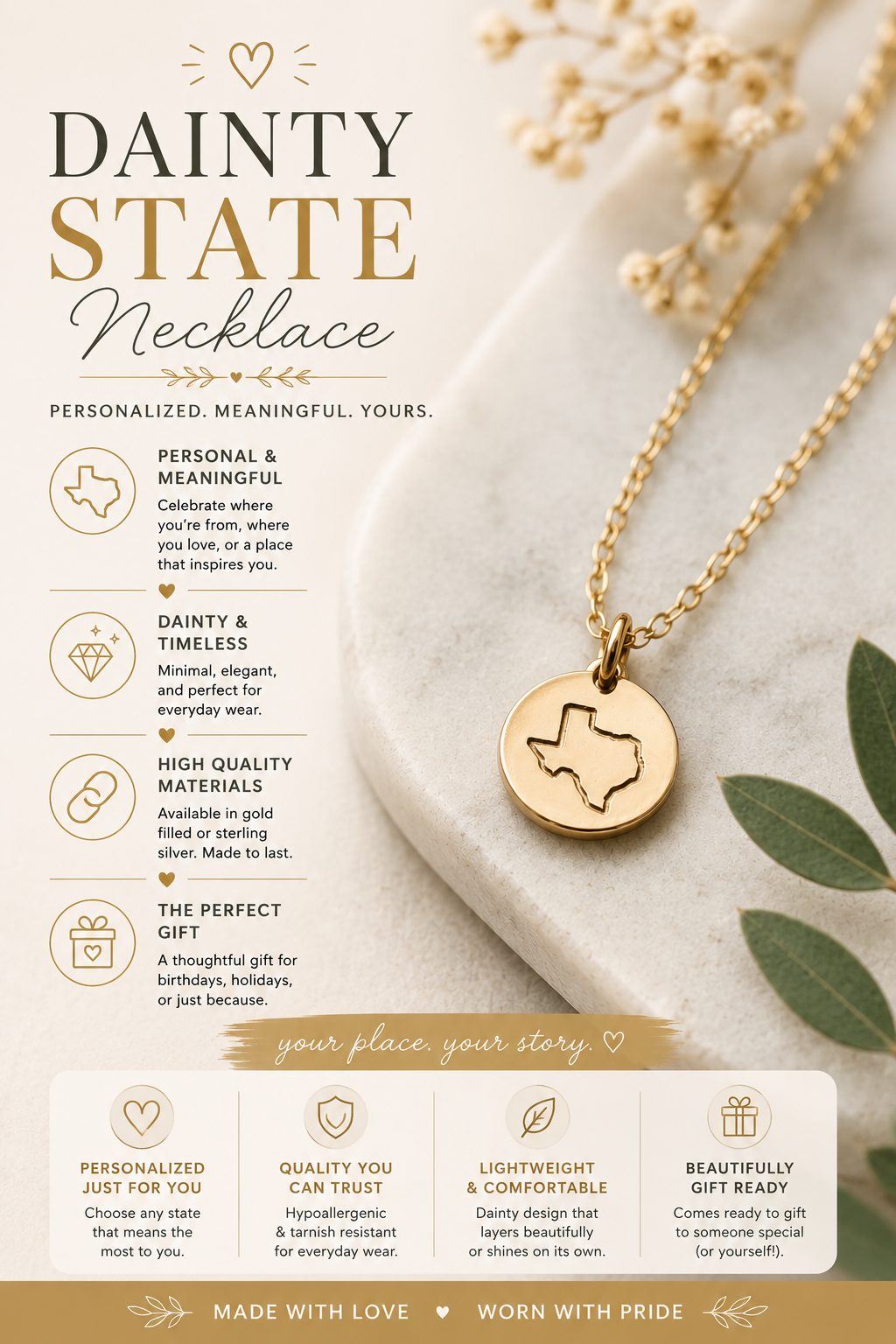 Hand Stamped State Necklace