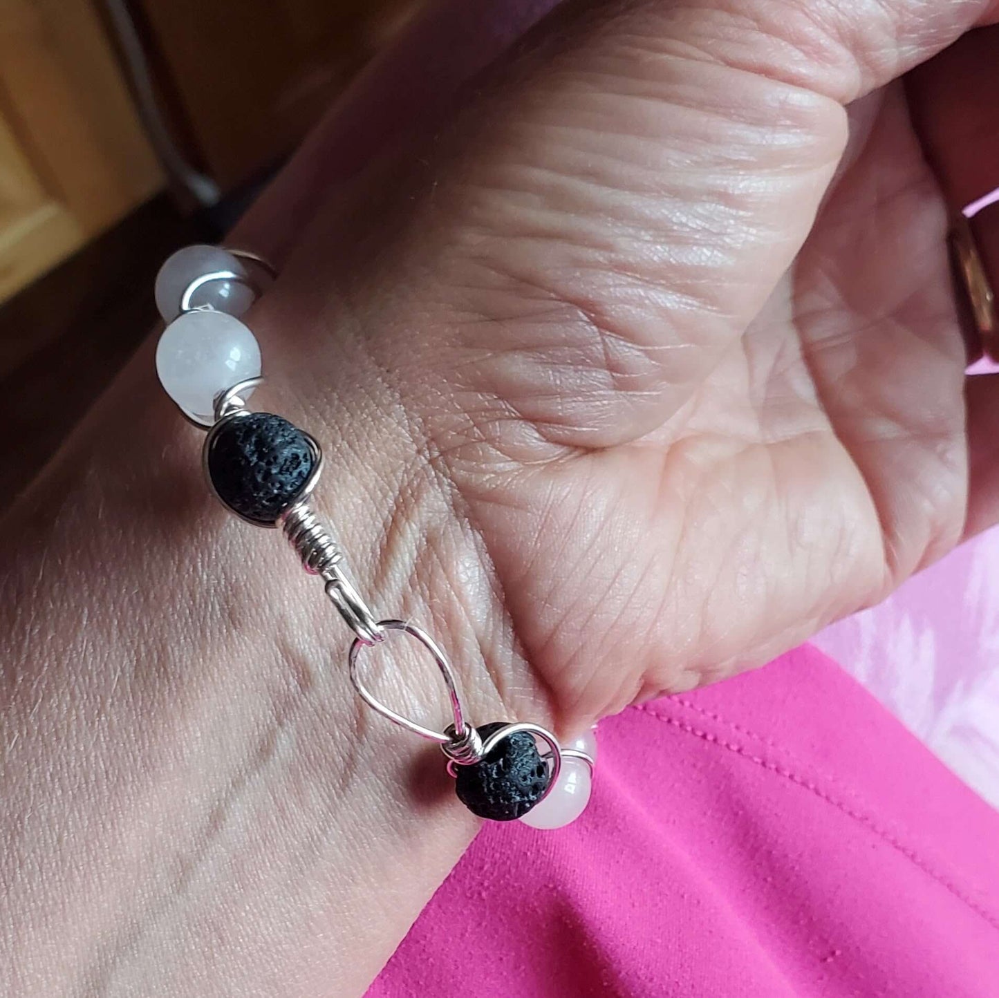 Sterling Silver Spiral Twist Wrap Gemstone Lava Rock Bangle Bracelet