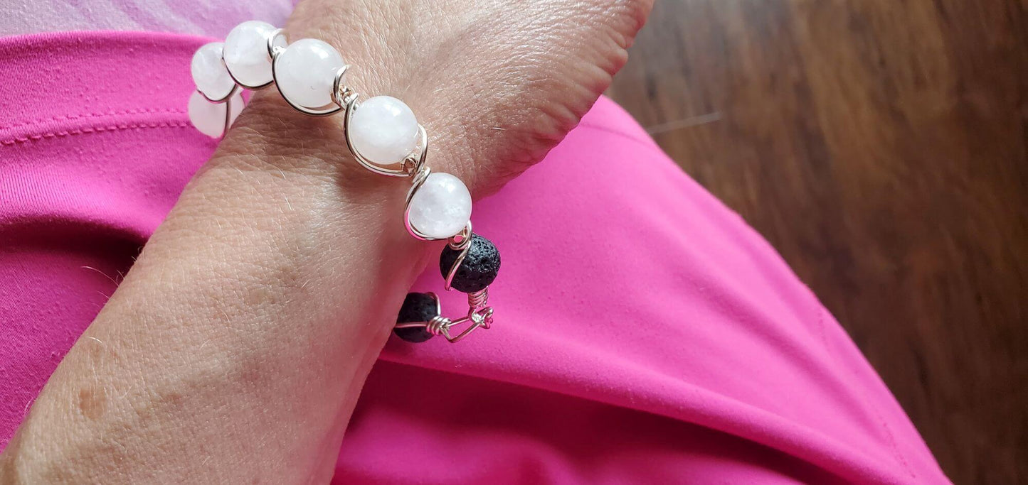 Sterling Silver Spiral Twist Wrap Gemstone Lava Rock Bangle Bracelet