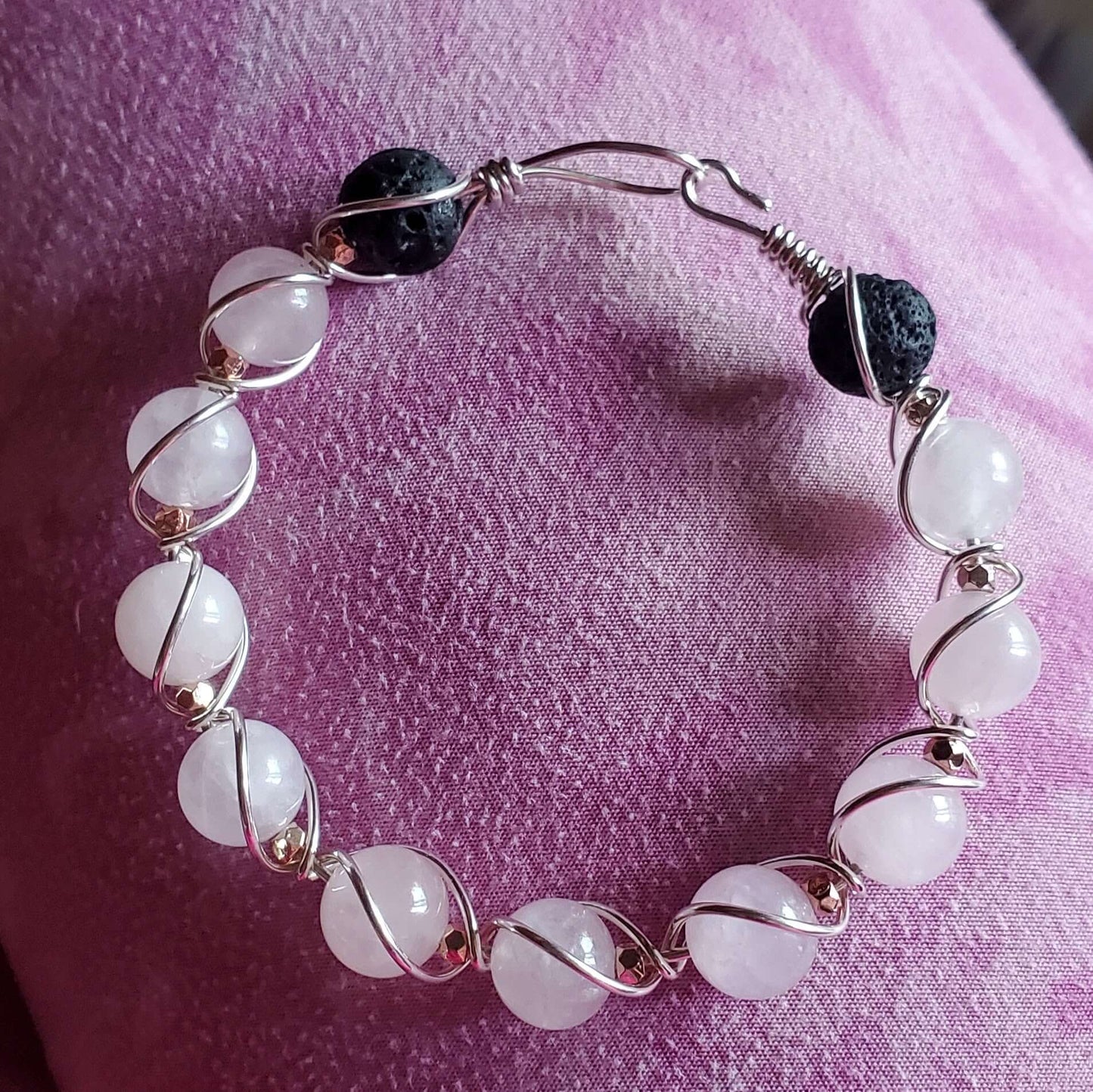 Sterling Silver Spiral Twist Wrap Gemstone Lava Rock Bangle Bracelet