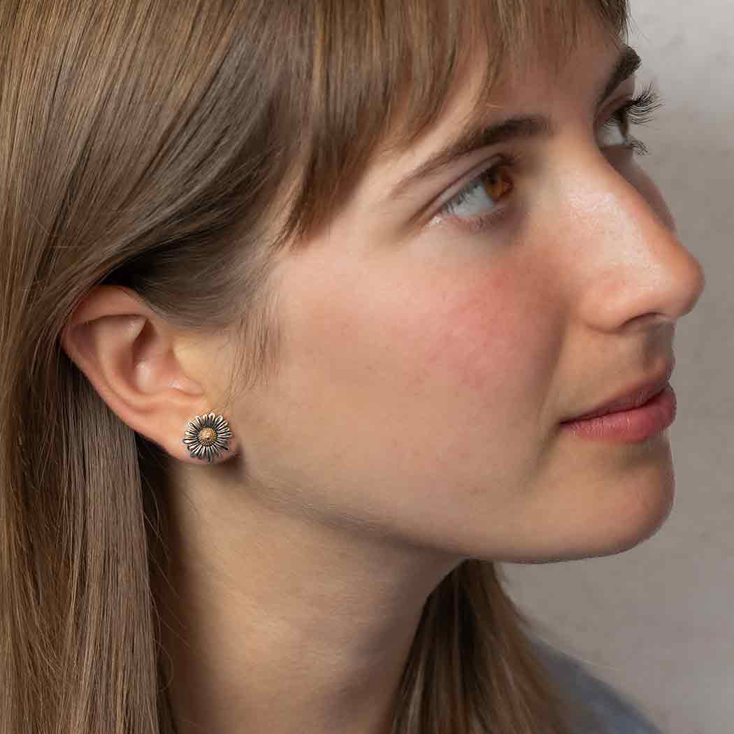 Mixed Metal Daisy Post Earrings 13x13mm