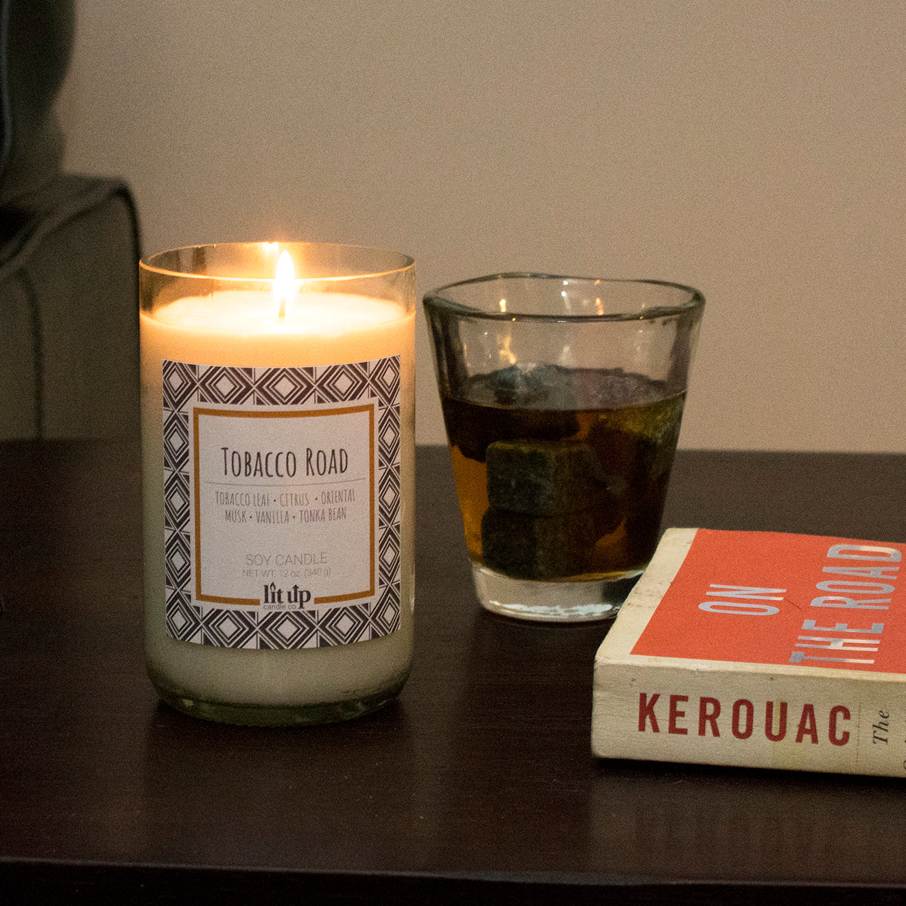 Tobacco Road 12 oz. soy candle in upcycled wine bottle | Tobacco, Caramel