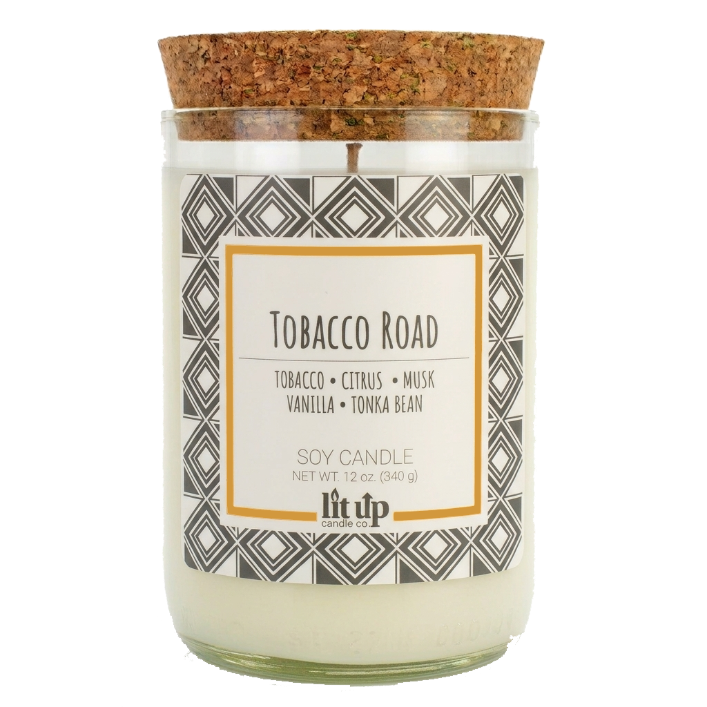 Tobacco Road 12 oz. soy candle in upcycled wine bottle | Tobacco, Caramel