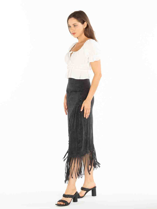 Tianello™ T-Party Knit "Paloma" Fringed Skirt
