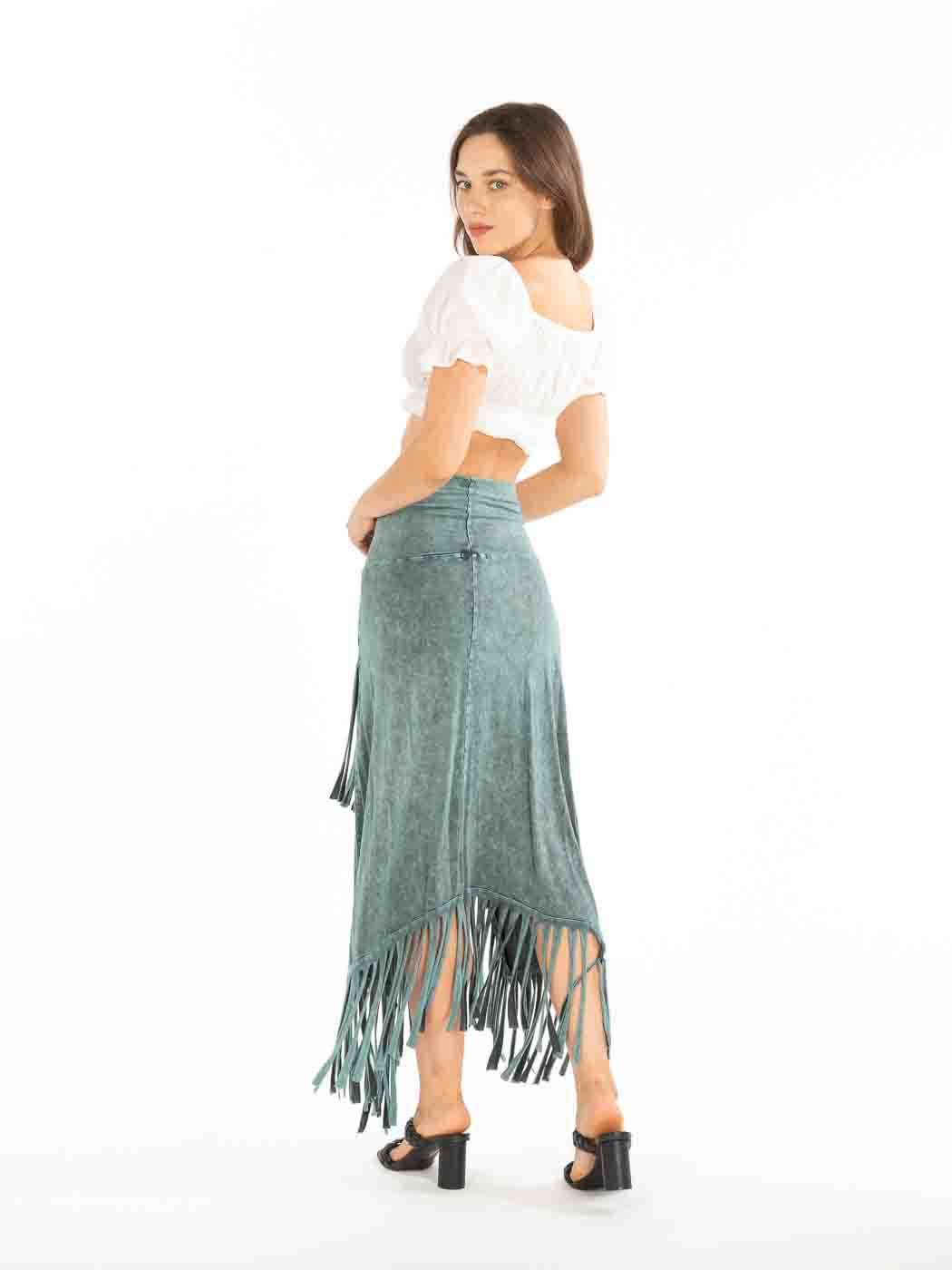 Tianello™ T-Party Knit "Paloma" Fringed Skirt